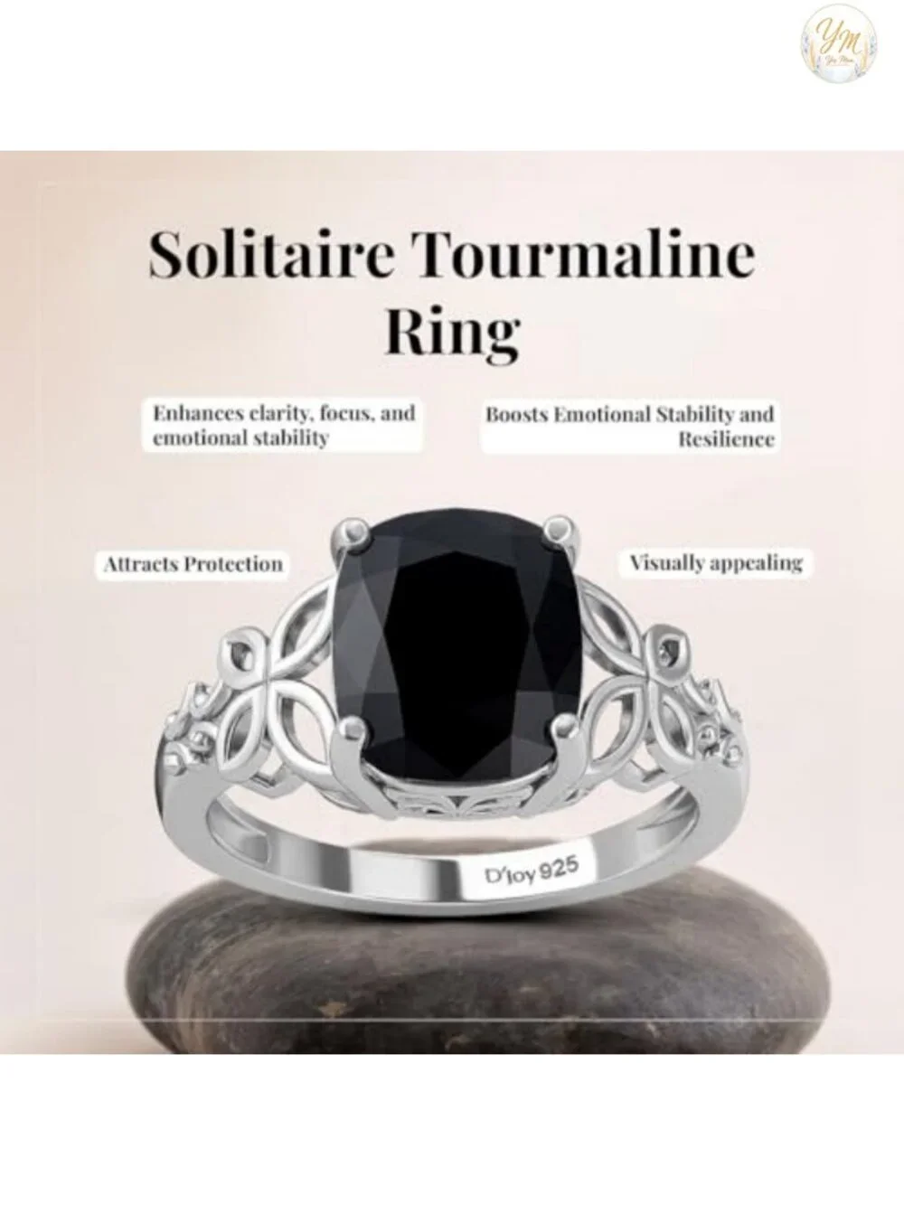 Genuine Black Tourmaline 925 Sterling Silver Statement Ring